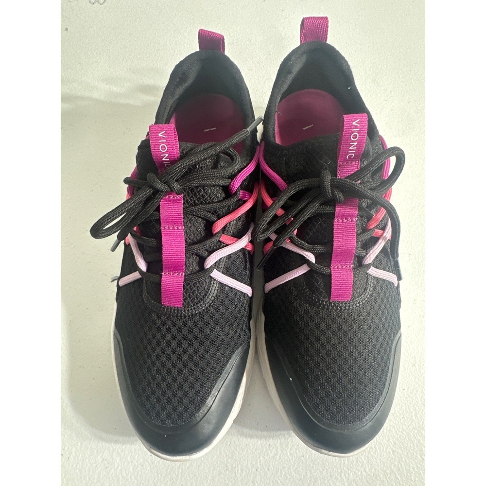 Vionic Zeliya Womens 7.5 Black Pink Purple Mesh Orthotic Walking Sneakers